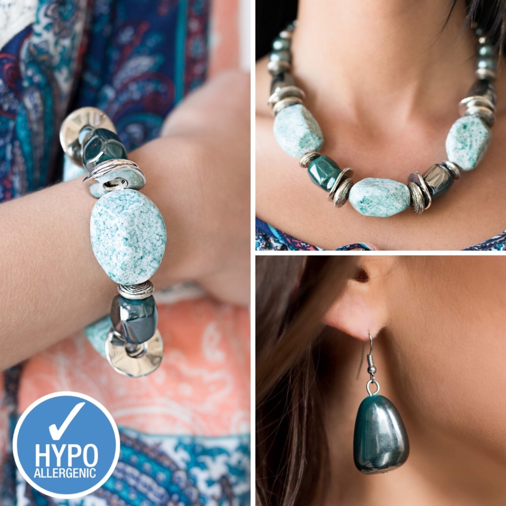 🔵 80% off 🔵 Teal Chunky Bead Black Necklace SET